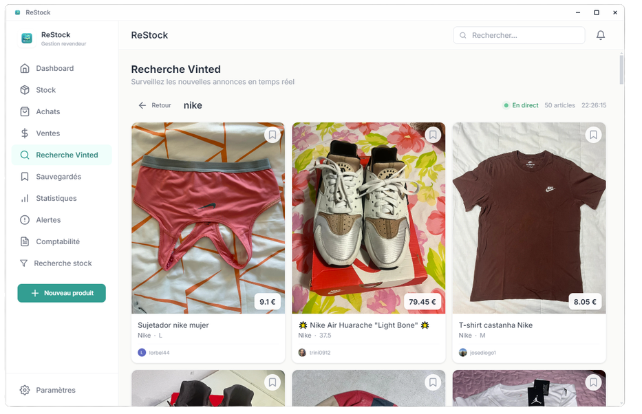 Recherche Vinted en temps réel